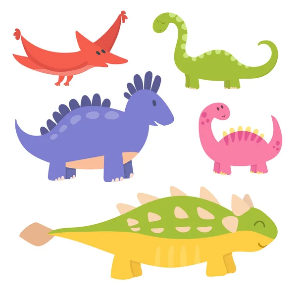 Dibujos animados dinosaurios vector ilustración monstruo animal dino carácter prehistórico reptil depredador jurásico fantasía dragón — Vector de stock
