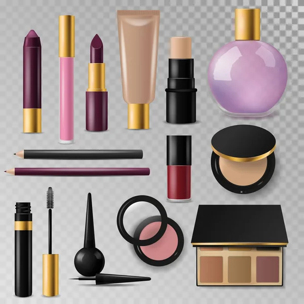 Realista cosméticos paks make-up garrafa luxo recipiente pacote marca modelo 3d embalagem mockup produto tubo vazio vetor ilustração . — Vetor de Stock