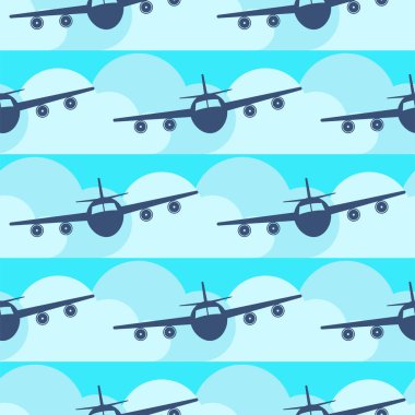 Uçak taşıma seamless modeli özgün düz seyahat etmek ulaşım özgürlük uçak uçak vektör çizim.
