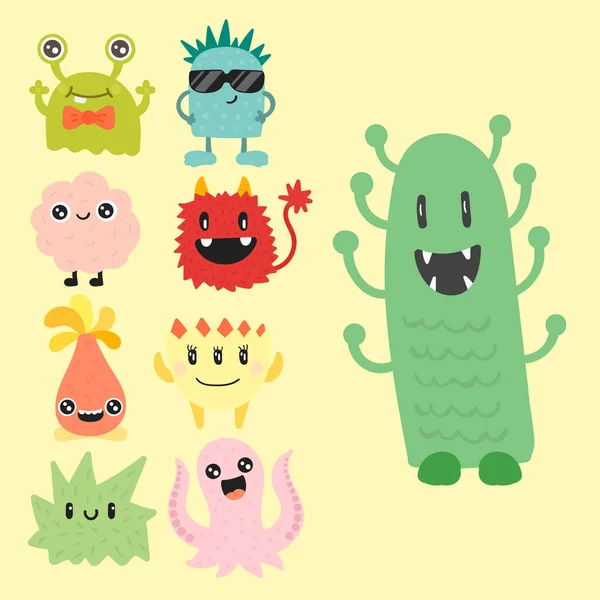 Drôle dessin animé monstre mignon alien personnage créature heureux illustration diable coloré animal vecteur . — Image vectorielle