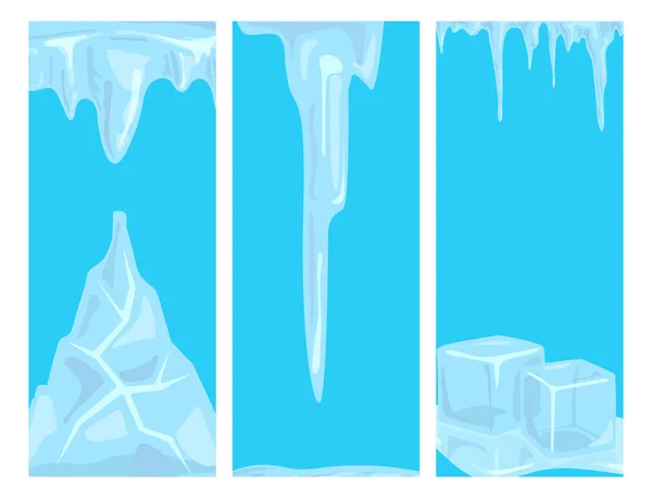 Gelo bonés snowdrifts icicles cartão design Ártico neve água fria inverno decoração vetor ilustração . — Vetor de Stock