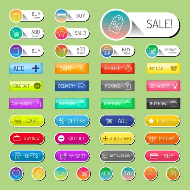 Renkli web sitesi online alışveriş web düğmeleri tasarlamak vektör çizim parlak grafik etiket internet şablon onaylamak
