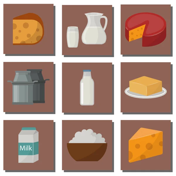 Produits laitiers Aliments biologiques santé crème vecteur fromage frais verre nutrition ferme calcium petit déjeuner épicerie . — Image vectorielle