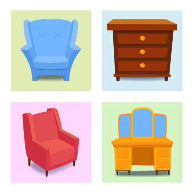 Mobilya iç simgeler ev tasarımı modern oturma odası ev kanepe rahat daire kanepe vektör çizim