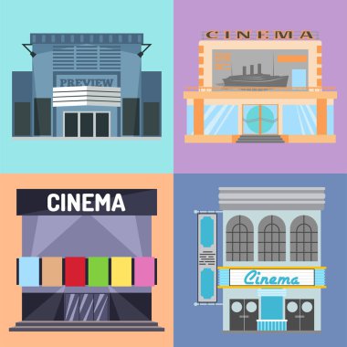 Sinema vektör çizim cephe film eğlence şehir evi mimari tiyatro dış Binası.