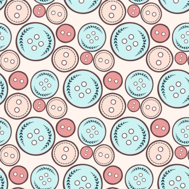 Vektör dikiş düğmeleri seamless modeli ile iplik yuvarlak giyim terzilik aracı illüstrasyon
