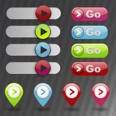 Kullanıcı arabirimi arabirimi düğmesini oyun medya internet web sitesi öğe çevrimiçi oyuncu işareti tıklayın vektör çizim.