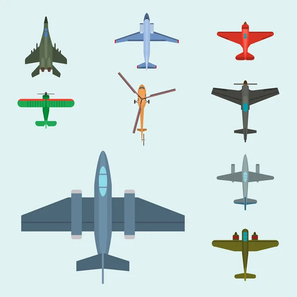 Pohled shora ilustrace vektorové letadla a letecké dopravy cestují způsobem cesta objektu. — Stockový vektor