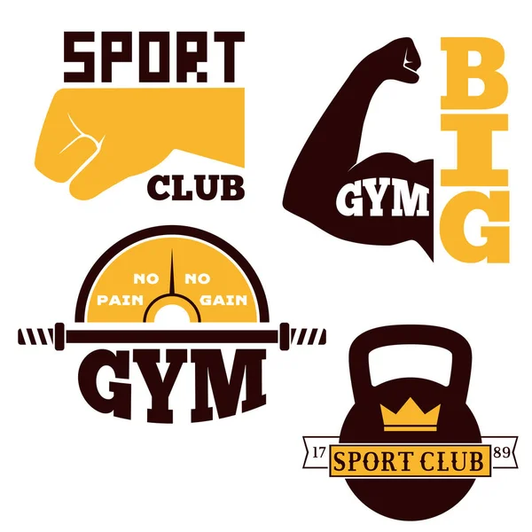 Monochromatický fitness znak design prvek gym sportovní klub silné zařízení silueta vektorové ilustrace. — Stockový vektor