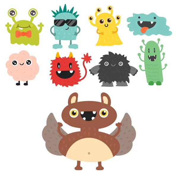 Divertido monstruo de dibujos animados lindo personaje alienígena criatura feliz ilustración diablo colorido animal vector . — Archivo Imágenes Vectoriales