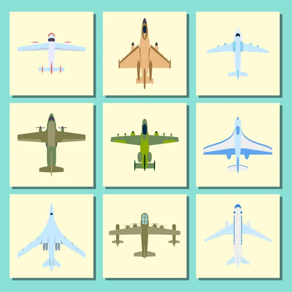 Pohled shora ilustrace vektorové letadla a letecké dopravy cestují způsob návrhu cestu karty. — Stockový vektor