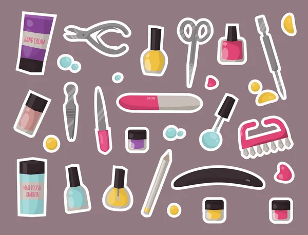 Instrumentos de manicure higiene mão cuidado pedicure salão pinças unhas pessoal cosméticos equipamentos vetor ilustração . — Vetor de Stock