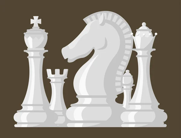 Schachbrett und Schachfiguren Vektor Freizeit Konzept Rittergruppe Wettbewerb weiße Figuren — Stockvektor