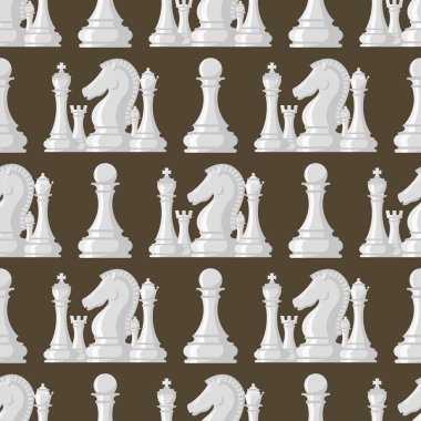 Satranç kurulu Dikişsiz desen arka plan satranç figürleri vektör boş zaman kavramı şövalye grup beyaz ve siyah rekabet parça
