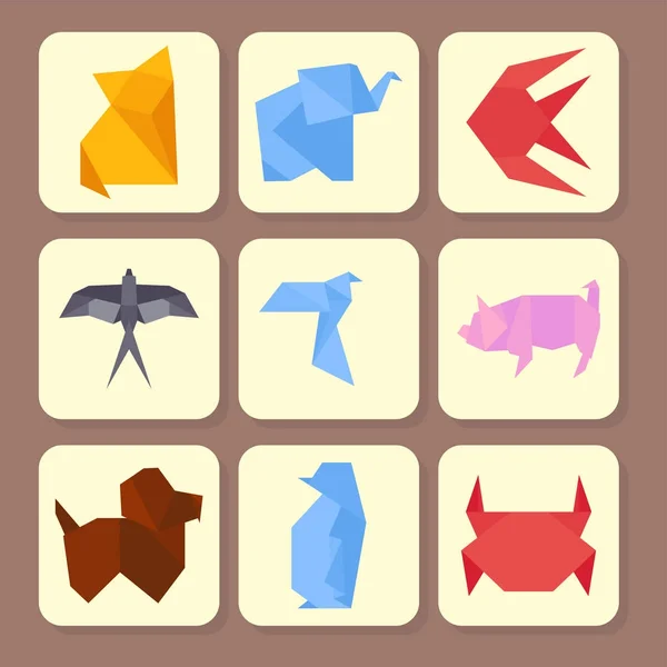 Ilustraciones estilo origami de diferentes animales Japón creativo juguete tradicional vector . — Vector de stock