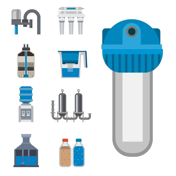 Acqua purificazione icona rubinetto fresco riciclare pompa astewater trattamento raccolta vettoriale illustrazione . — Vettoriale Stock