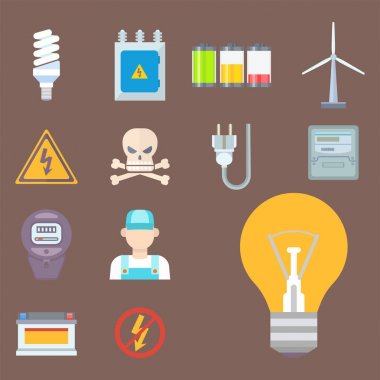 Enerji elektrik güç simgeler pil vektör çizim elektrikçi gerilim yuva teknoloji.
