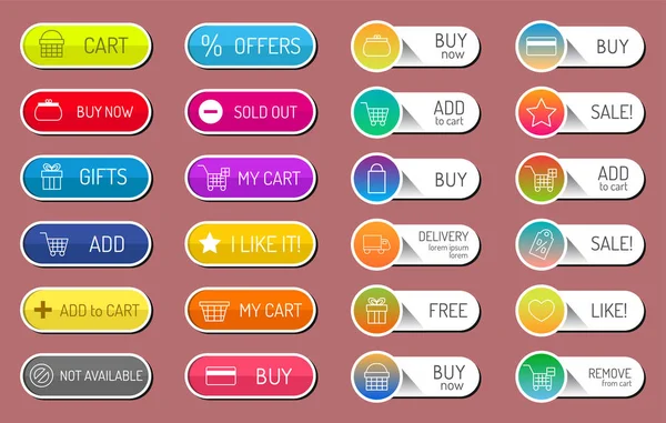 Renkli web sitesi web e-ticaret düğmeleri tasarlamak vektör çizim parlak grafik etiket internet şablon onaylamak