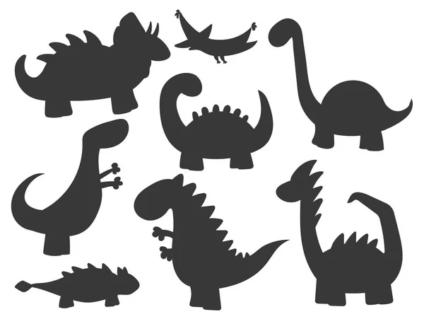Dibujos animados dinosaurios vector ilustración monstruo silueta animal dino carácter prehistórico reptil depredador jurásico fantasía dragón — Archivo Imágenes Vectoriales
