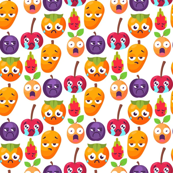 Cartoon Emotionen Obst Charaktere natürliche Lebensmittel Vektor Lächeln Natur glücklich Ausdruck nahtlose Muster Hintergrund — Stockvektor