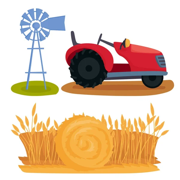 Granja vector ilustración naturaleza agronomía equipo cosecha grano agricultura crecimiento cultivado diseño . — Vector de stock
