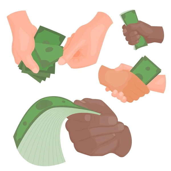 Lidské ruce držící peníze vektorové ilustrace podnikatel finanční bohatých lidí tělo část — Stockový vektor