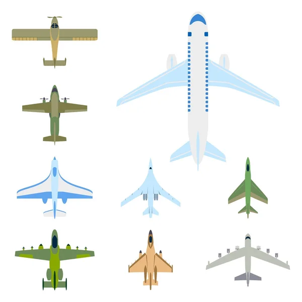 벡터는 비행기 일러스트에서 평면도 및 항공기 교통 여행 방법 디자인 여행 개체. — 스톡 벡터