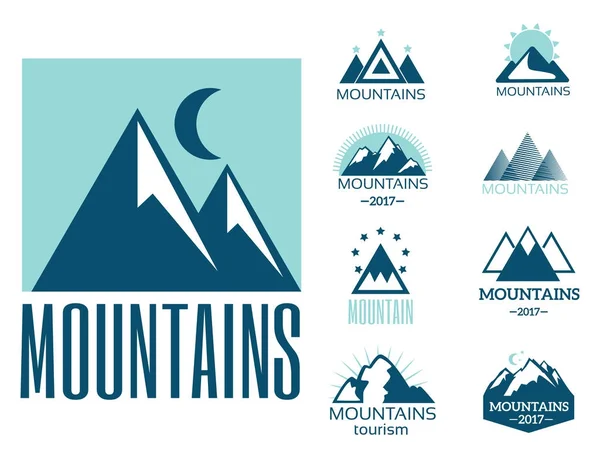 Ensemble vectoriel d'emblèmes vintage d'exploration de montagne et d'éléments de design de silhouette rocheuse — Image vectorielle