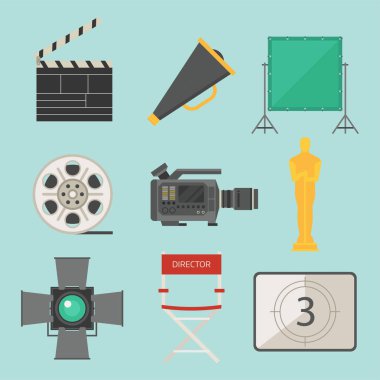 Simgeler vektör görüntü yönetmeni çizim araçları ekipmanları göstermek tv sinema film semboller.