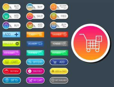 Renkli web sitesi online alışveriş web düğmeleri tasarlamak vektör çizim parlak grafik etiket internet şablon onaylamak