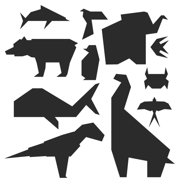 Ilustraciones estilo origami de diferentes animales Japón creativo juguete tradicional vector . — Vector de stock