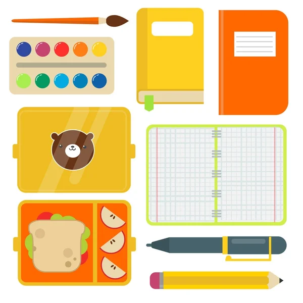 School supplies children stationary educational accessory student notebook vector illustration. — Stock Vector