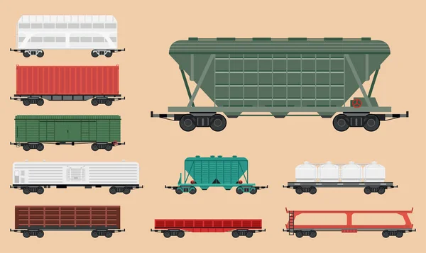 Τρένο βαγόνια σιδηροδρόμων αυτοκίνητο χωρίς διαγράμμιση ταξίδια σιδηροδρομικές επιβατικές ατμομηχανή διάνυσμα βαγόνι. — Διανυσματικό Αρχείο