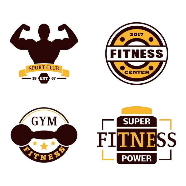 Fitness embleem ontwerp element sportschool sport club sterke apparatuur silhouet vectorillustratie. — Stockvector