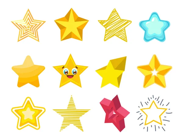 Different style shape silhouette shiny star icons collection vector illustration. — Stock Vector