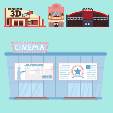 Sinema vektör çizim cephe film eğlence şehir evi mimari tiyatro dış Binası.