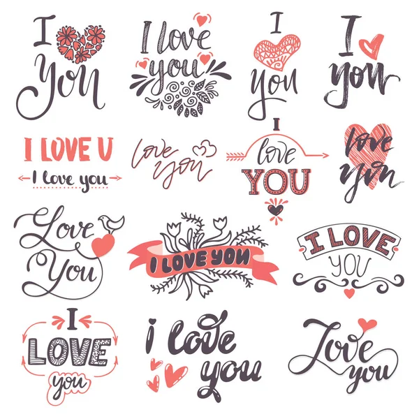 Szeretlek szöveg logó mondatok Valentin nap vagy esküvői szertartás szép kalligráfia design vektor betűtípuskészletet. — Stock Vector