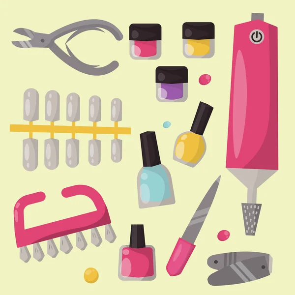 Manicure instrumenten hygiëne hand zorg pedicure salon pincet vingernagel persoonlijke cosmetica apparatuur vectorillustratie. — Stockvector
