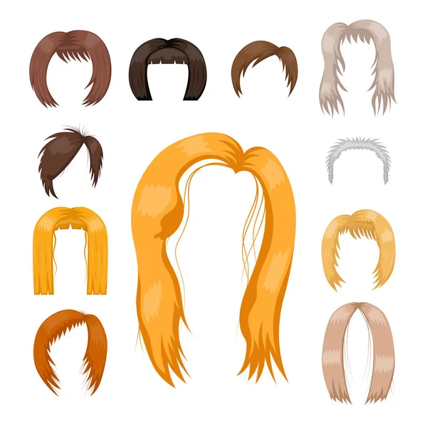 Conjunto de mujer cabello estilo vector ilustración joven silueta marrón salud color corte de pelo — Archivo Imágenes Vectoriales