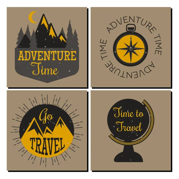 Montagne plein air vecteur camping Voyage couche cartes dessinées à la main escalade badges randonnée pointe extrême illustration . — Image vectorielle