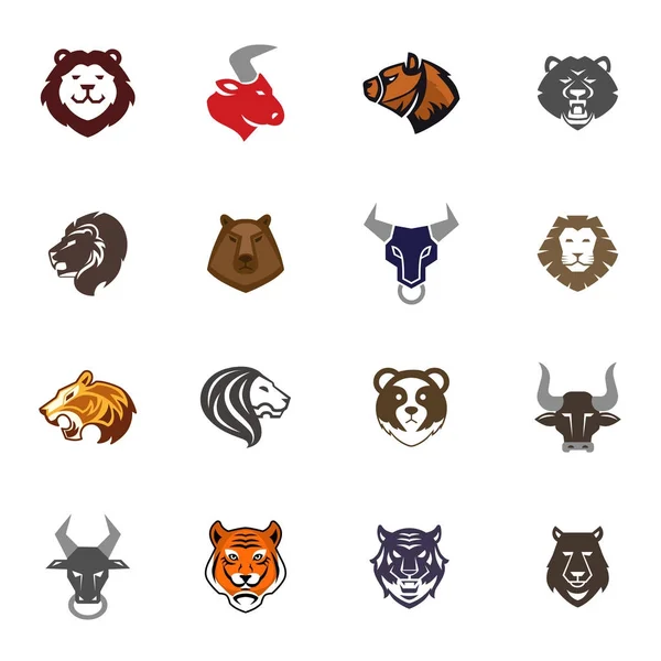 Wild animals head logo badges labels design face quality emblem templates leader icon business company symbol vector illustration. — Stock Vector