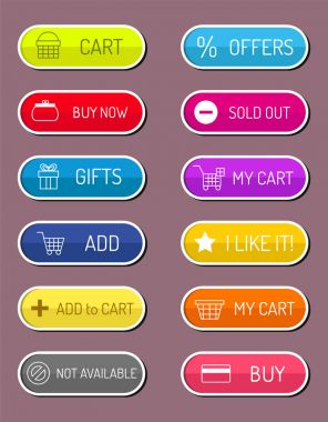 Renkli web sitesi web e-ticaret düğmeleri tasarlamak vektör çizim parlak grafik etiket internet şablon onaylamak