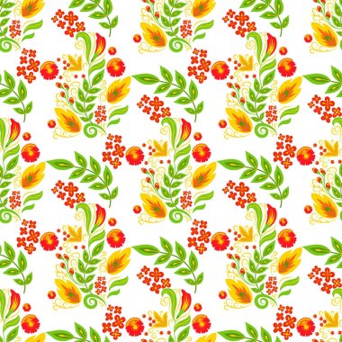 Khokhloma Dikişsiz desen arka plan geleneksel Rusya çizilen illüstrasyon etnik süsleme resim tasarlamak vektör