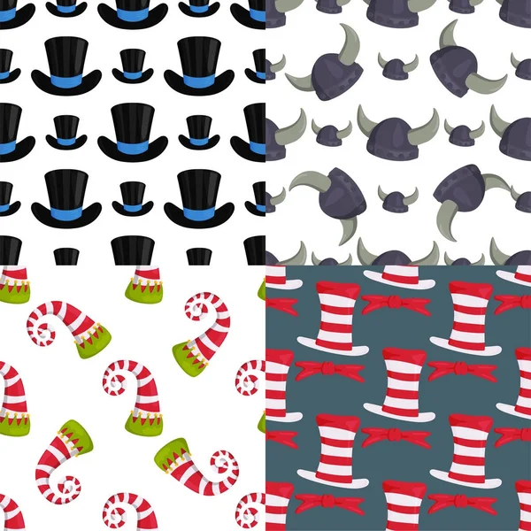 Roliga hattar mössor för part helgdagar sömlösa mönster bakgrund maskerad traditionella huvudbonader kläder tillbehör vektorillustration. — Stock vektor