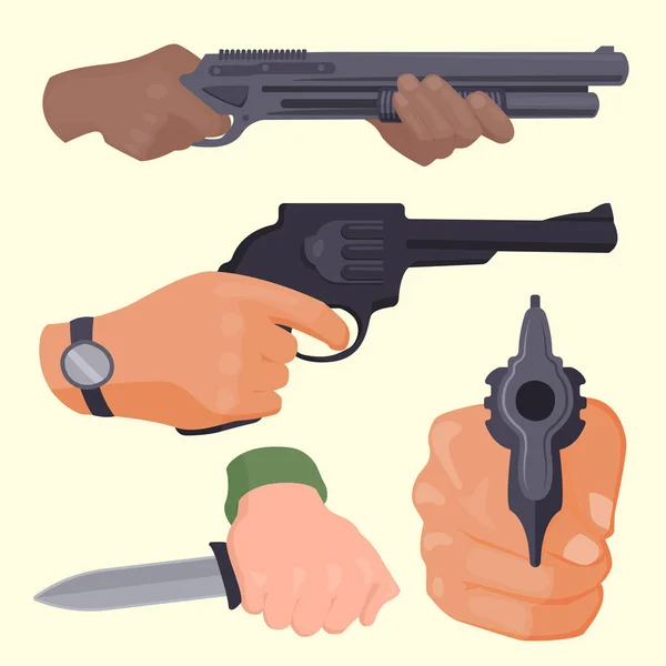 Tir à la main avec arme à feu protection munitions crime police militaire arme à feu mains vecteur . — Image vectorielle