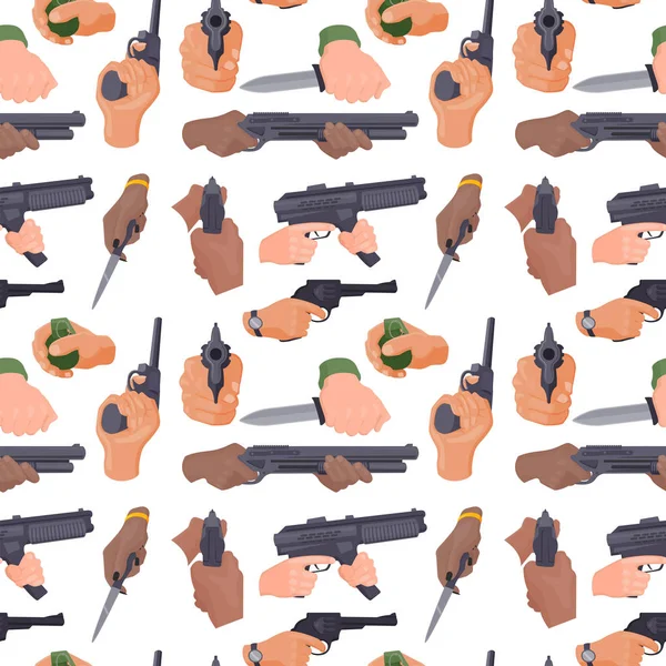 Tir à la main avec protection par arme à feu crime sans couture arrière-plan police militaire arme à feu mains vecteur . — Image vectorielle