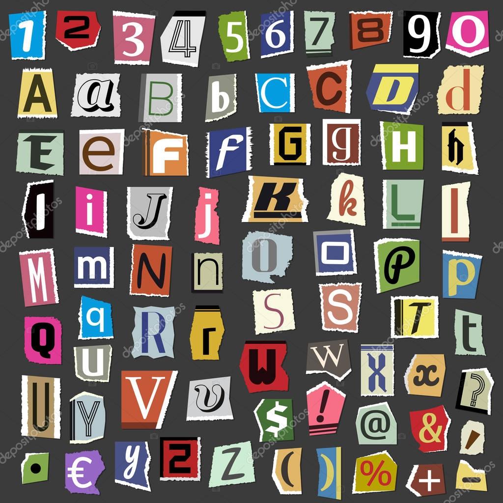 Vector Collage Alfabeto Letras Hechas De Periódico Revista Abc Papel