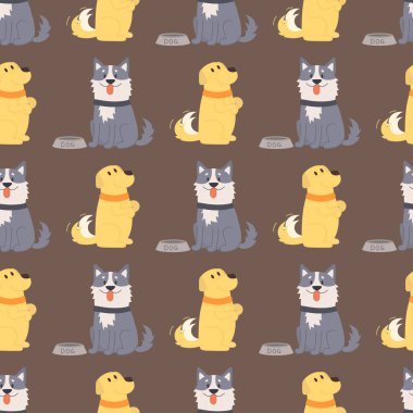 Karakter arka plan komik safkan köpek komik mutlu memeli doğurmak Dikişsiz desen illüstrasyon vektör oynayan köpekler