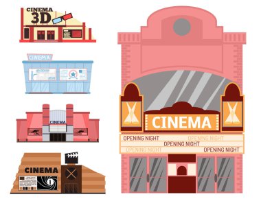 Sinema vektör çizim cephe film eğlence şehir evi mimari tiyatro dış Binası.
