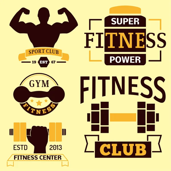 Monochroom fitness embleem ontwerp element sportschool sport club sterke apparatuur silhouet vectorillustratie. — Stockvector